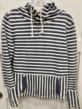 J. Crew Navy and White Striped Hooded Baja Sweatshirt